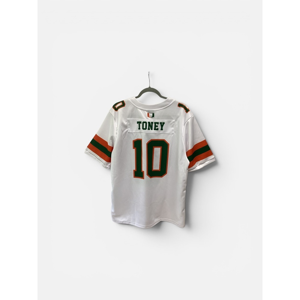 Athlete's Thread Miami Hurricanes Toney 10 Football Jersey White Green Orange M